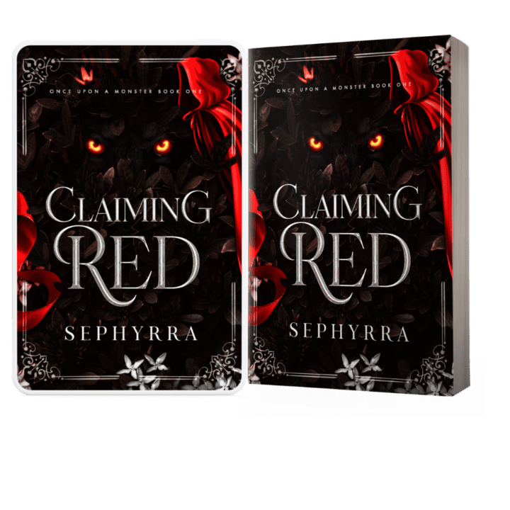 Dark fantasy book cover featuring a red hood and glowing eyes.